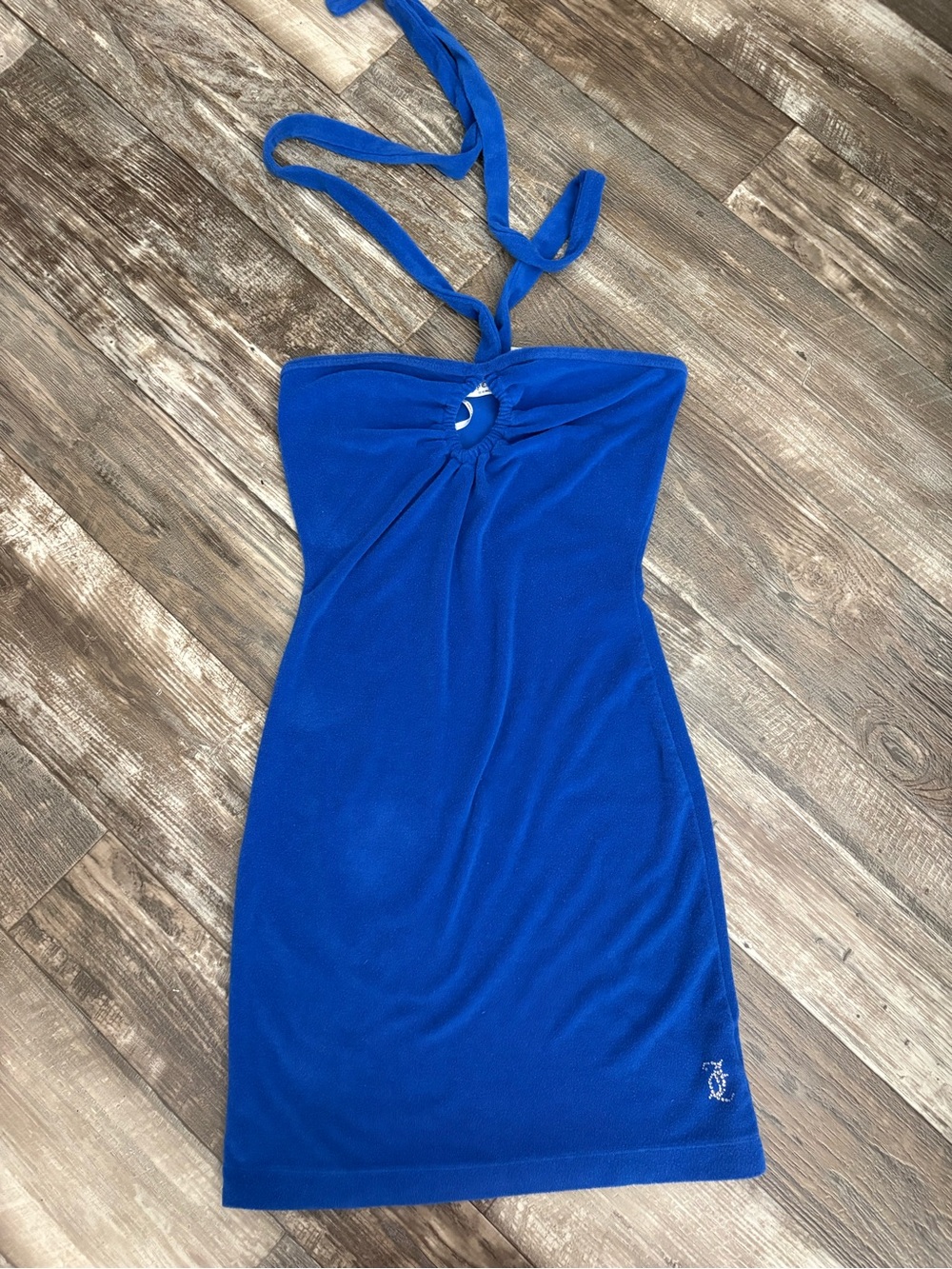 Juicy Couture Y2K Blue Halter Tube Dress with Front Ring Detail Size Small